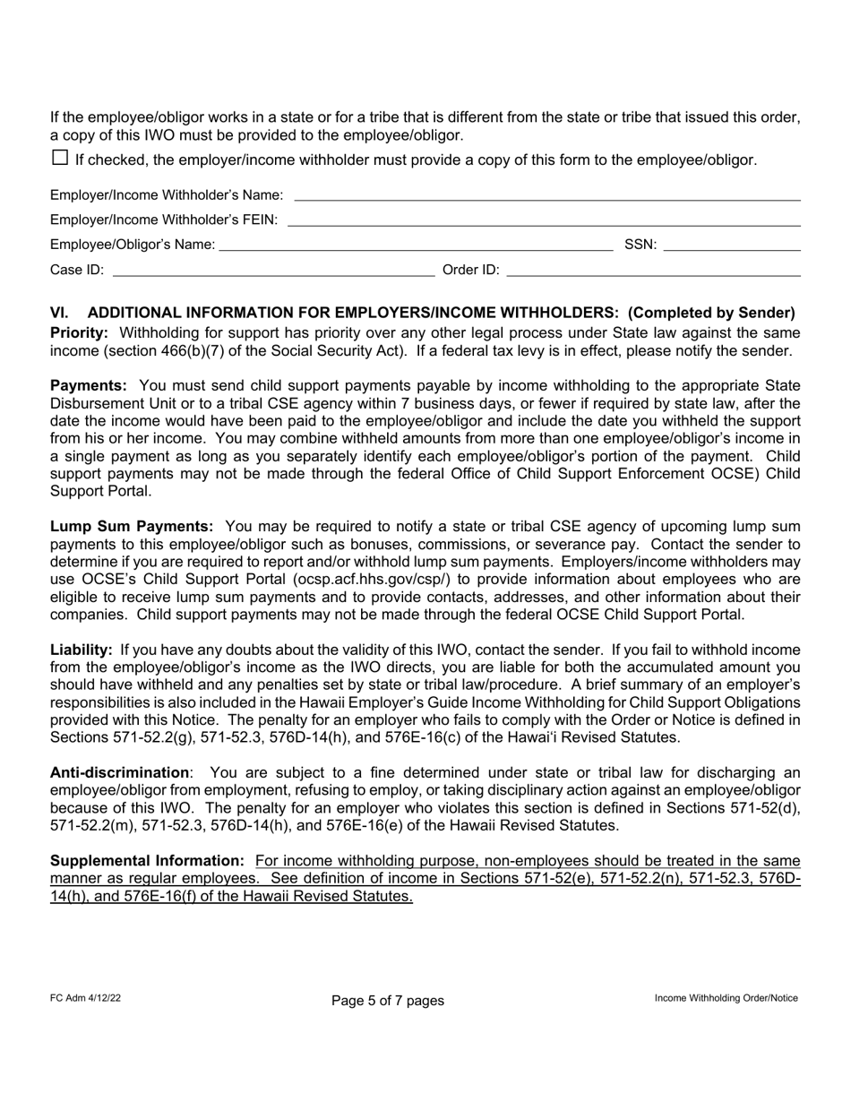 Form 1F-P-1098 Order / Notice to Withhold Income for Support - Hawaii, Page 6