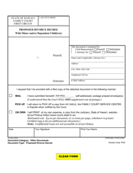 Form 1F-P-746 &quot;Proposed Divorce Decree With Minor and/or Dependent Child(Ren)&quot; - Hawaii