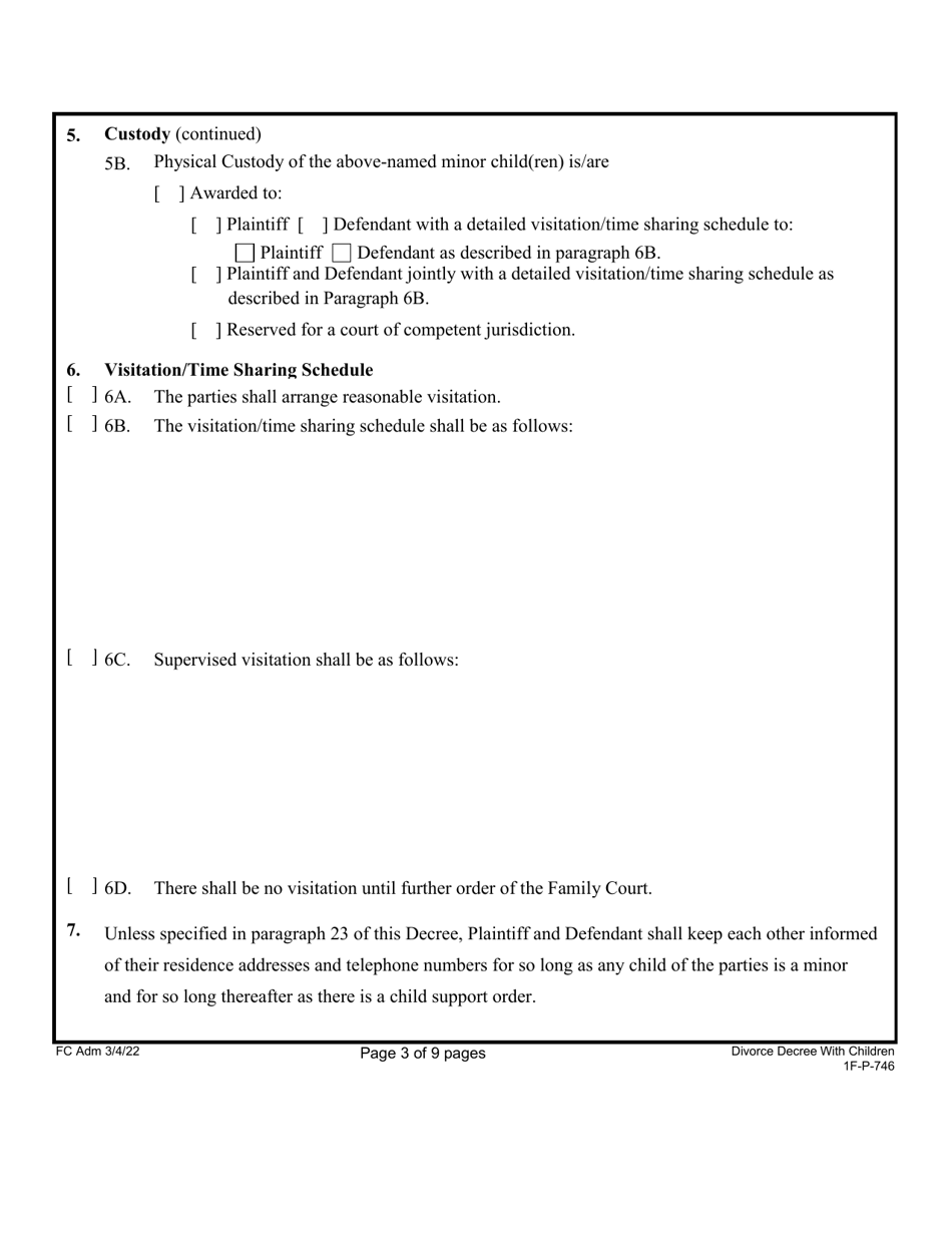 Form 1F-P-746 Proposed Divorce Decree With Minor and / or Dependent Child(Ren) - Hawaii, Page 4