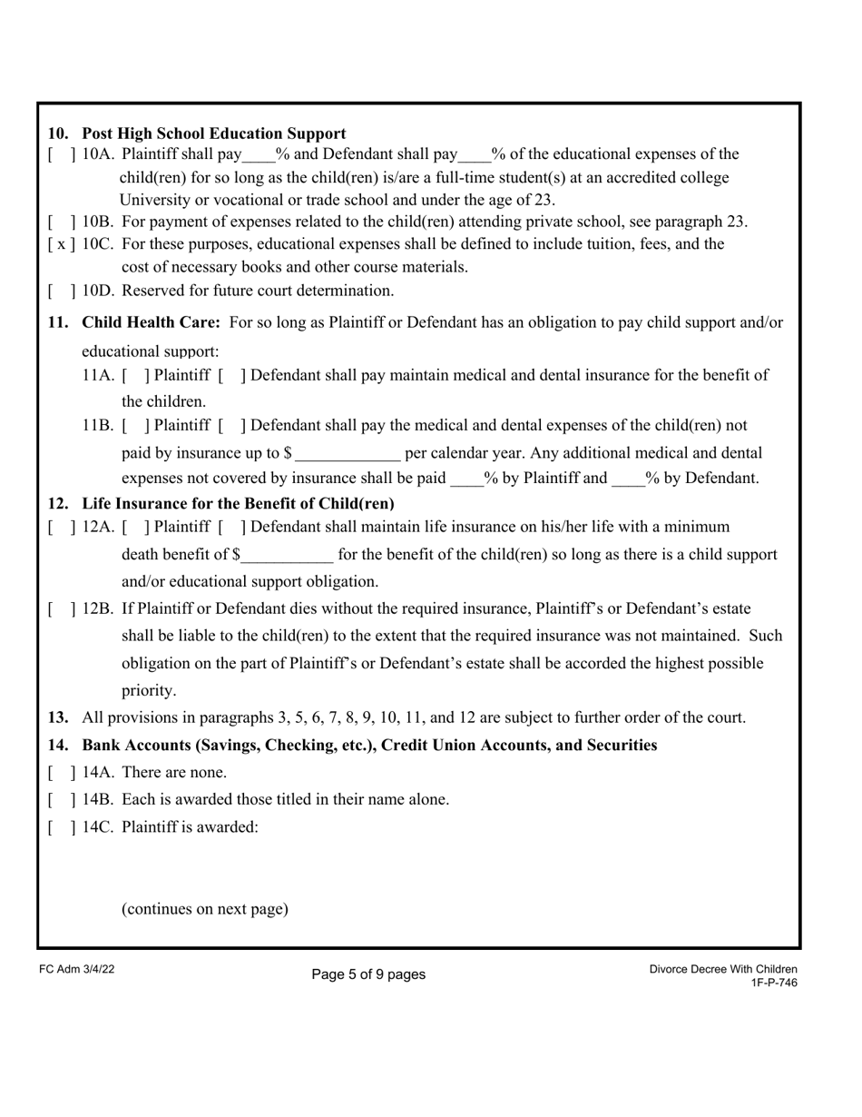 Form 1F-P-746 Proposed Divorce Decree With Minor and / or Dependent Child(Ren) - Hawaii, Page 6