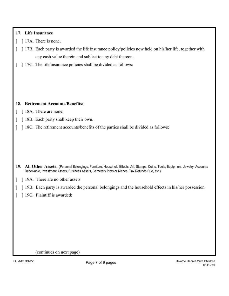 Form 1F-P-746 Proposed Divorce Decree With Minor and / or Dependent Child(Ren) - Hawaii, Page 8