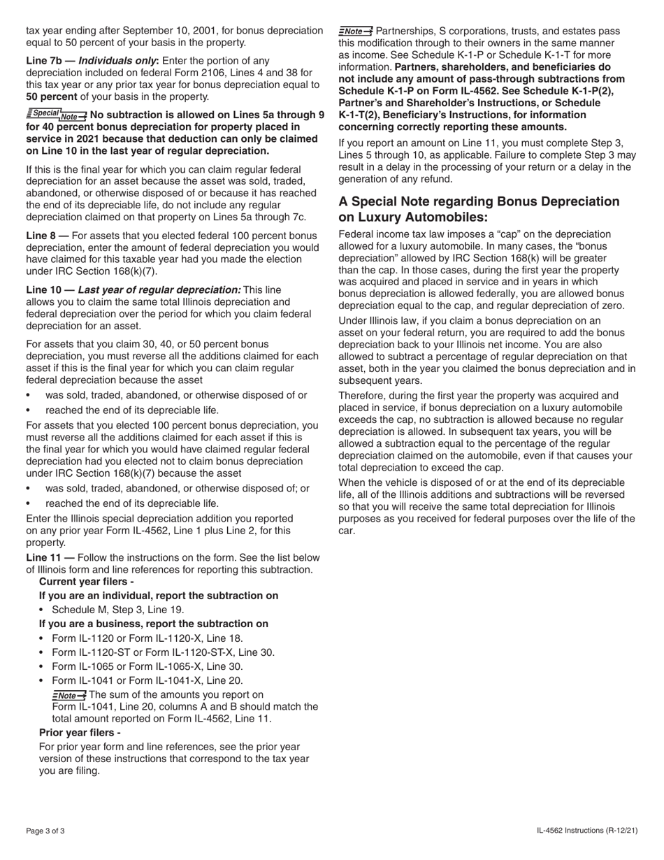 Instructions for Form IL-4562 Special Depreciation - Illinois, Page 3