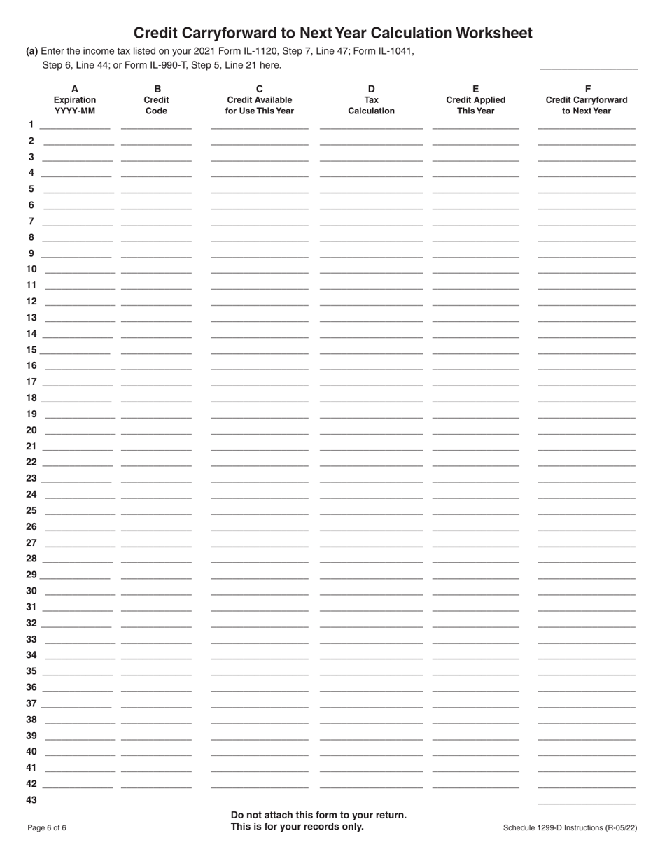 Instructions for Schedule 1299-D Income Tax Credits (For Corporations and Fiduciaries) - Illinois, Page 6