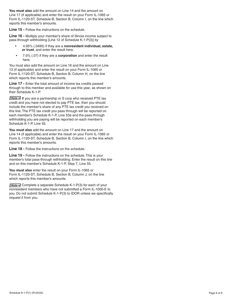 Instructions for Schedule K-1-P, K-1-P(3) Partnerships and S Corporations - Illinois, Page 9
