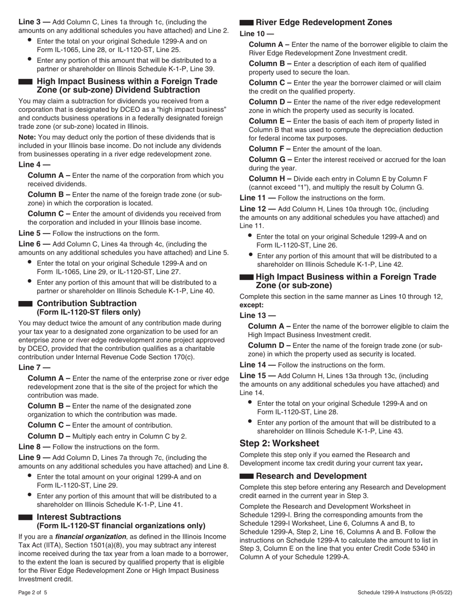 Instructions for Schedule 1299-A Tax Subtractions and Credits (For Partnerships and S Corporations) - Illinois, Page 2