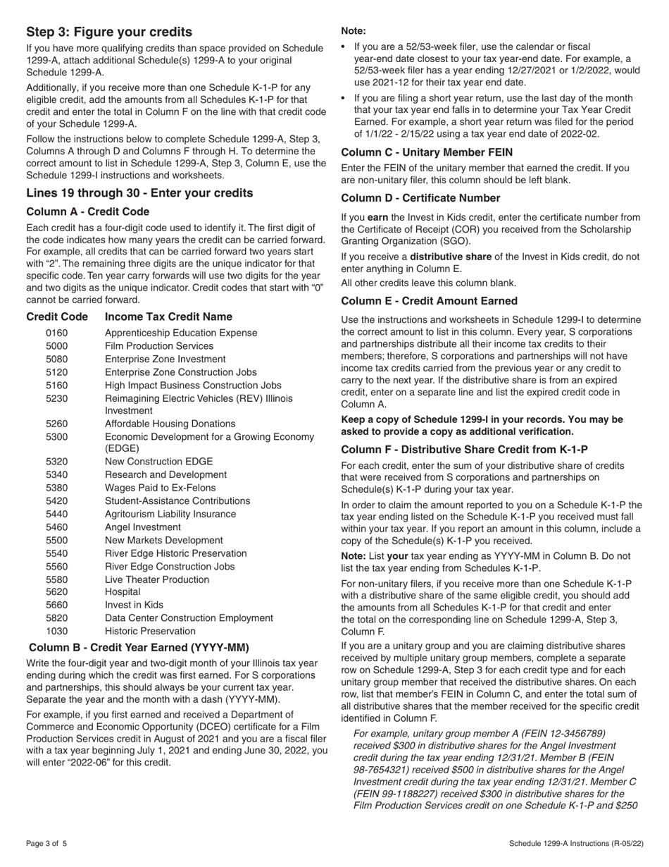 Instructions for Schedule 1299-A Tax Subtractions and Credits (For Partnerships and S Corporations) - Illinois, Page 3