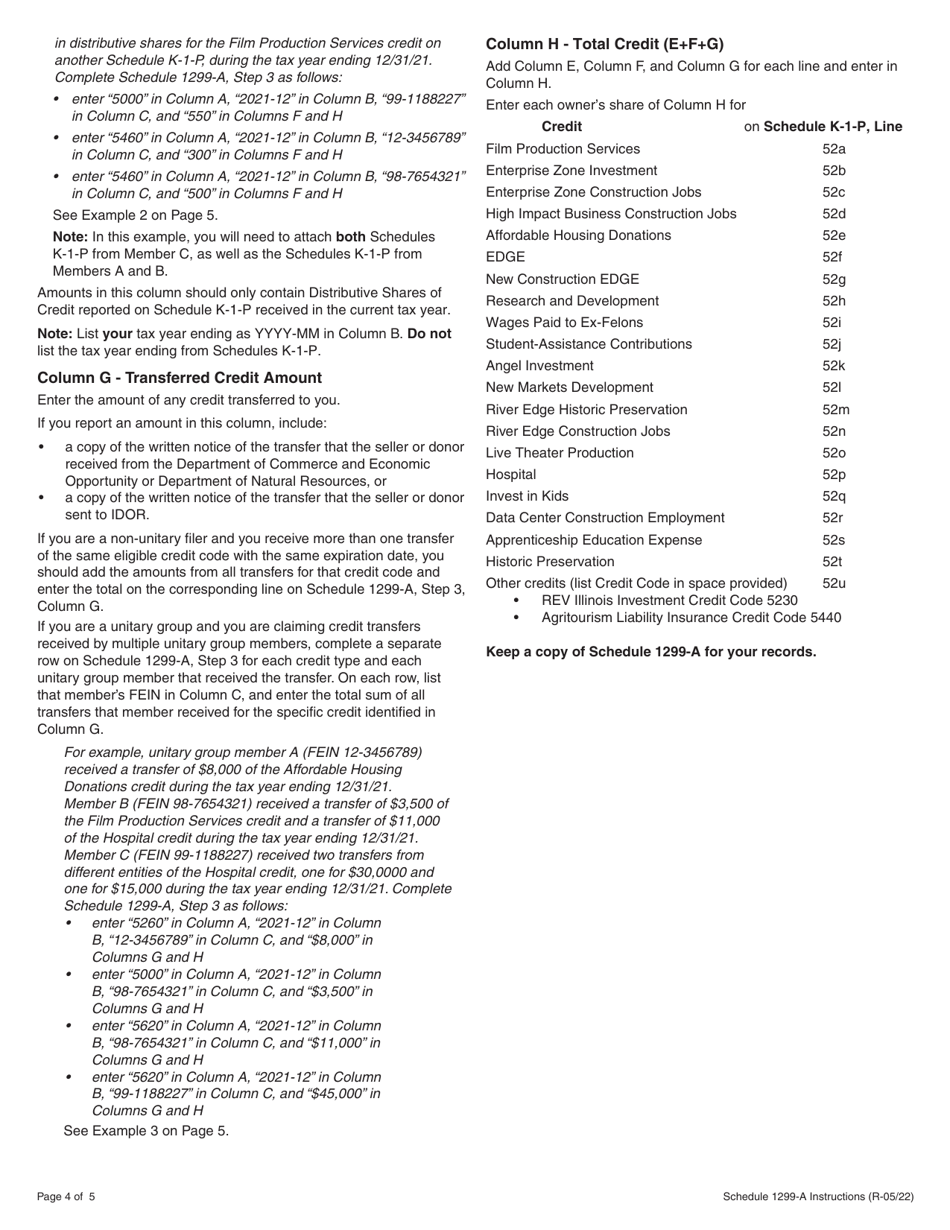 Instructions for Schedule 1299-A Tax Subtractions and Credits (For Partnerships and S Corporations) - Illinois, Page 4