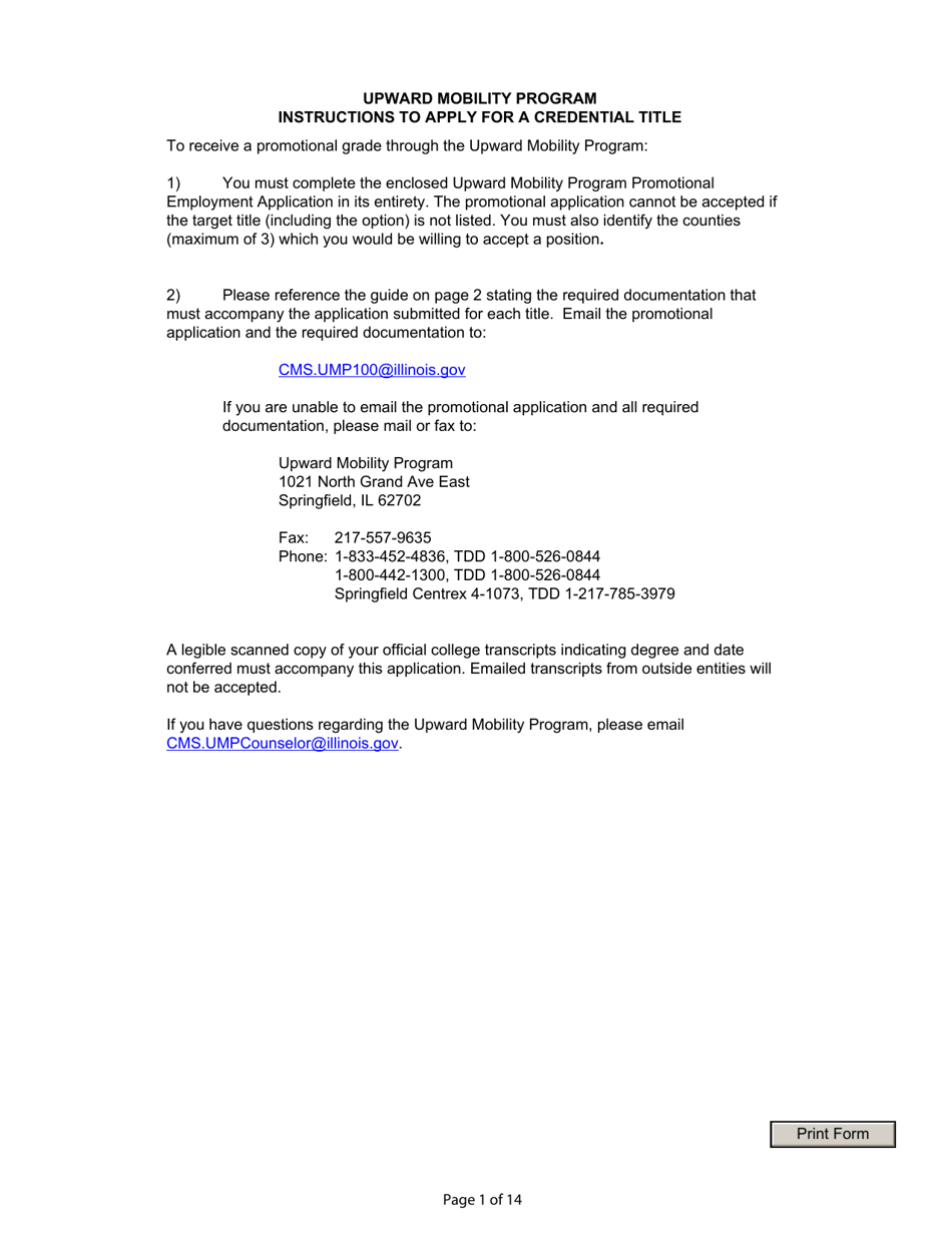 Form UMP-100B (IL40-1499) Promotional Employment Application - Upward Mobility Program - Illinois, Page 1