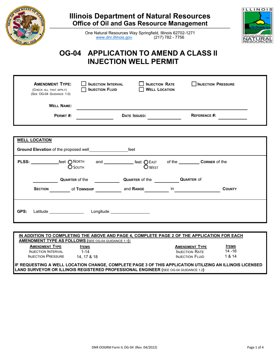 DNR OOGRM Form OG-4 Application to Amend a Class II Injection Well Permit - Illinois, Page 1