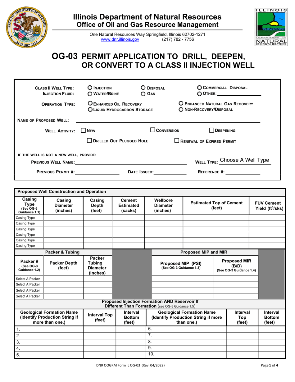 DNR OOGRM Form OG-03 Permit Application to Drill, Deepen, or Convert to a Class II Injection Well - Illinois, Page 1