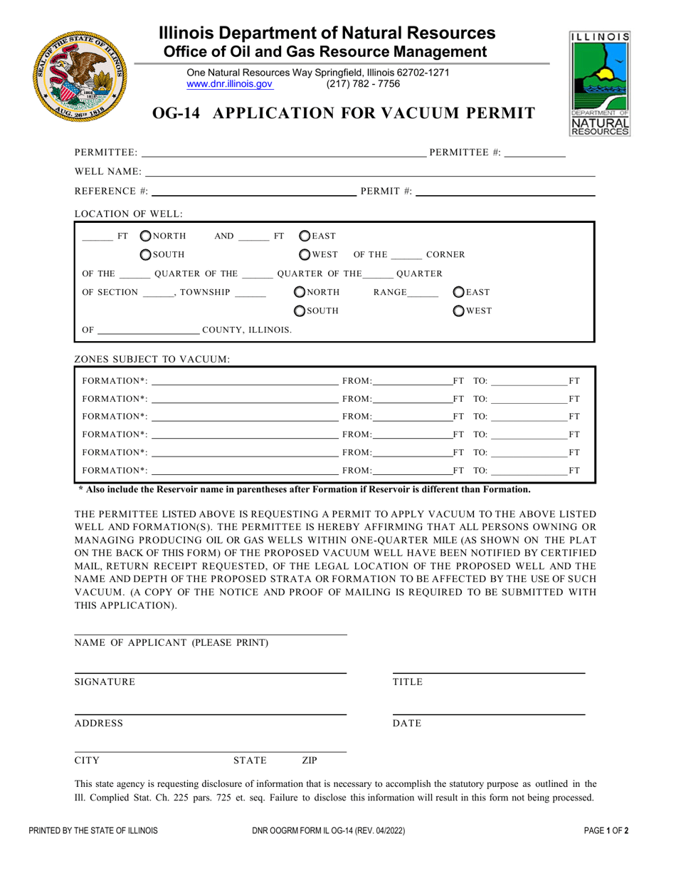 DNR OOGRM Form OG14 Fill Out, Sign Online and Download Fillable PDF
