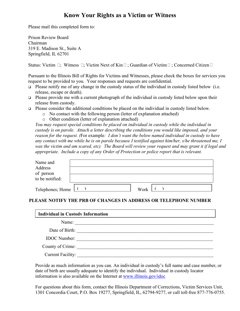Know Your Rights as a Victim or Witness Form - Illinois, Page 1