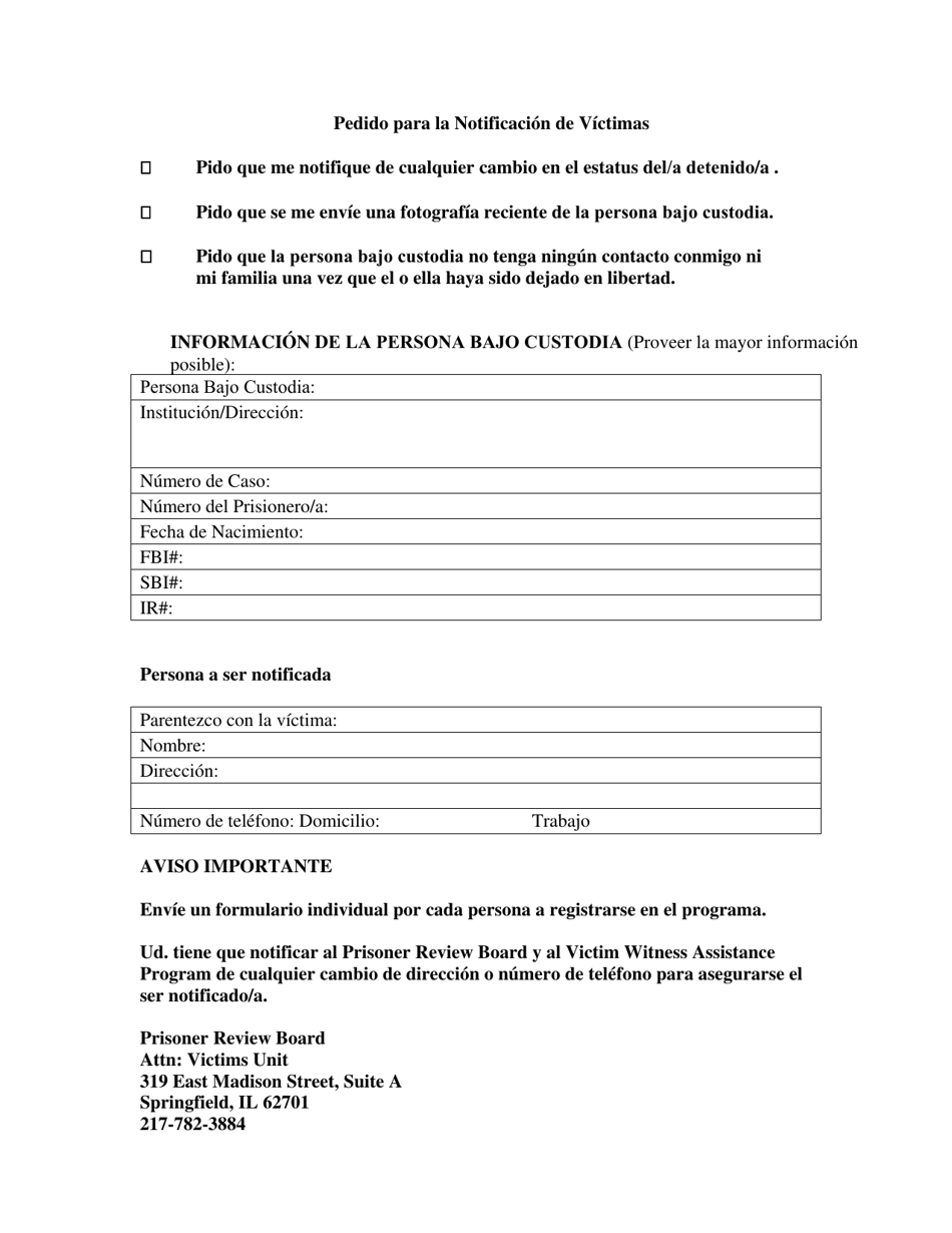 Illinois Pedido Para La Notificacion De Victim (Spanish) Fill Out