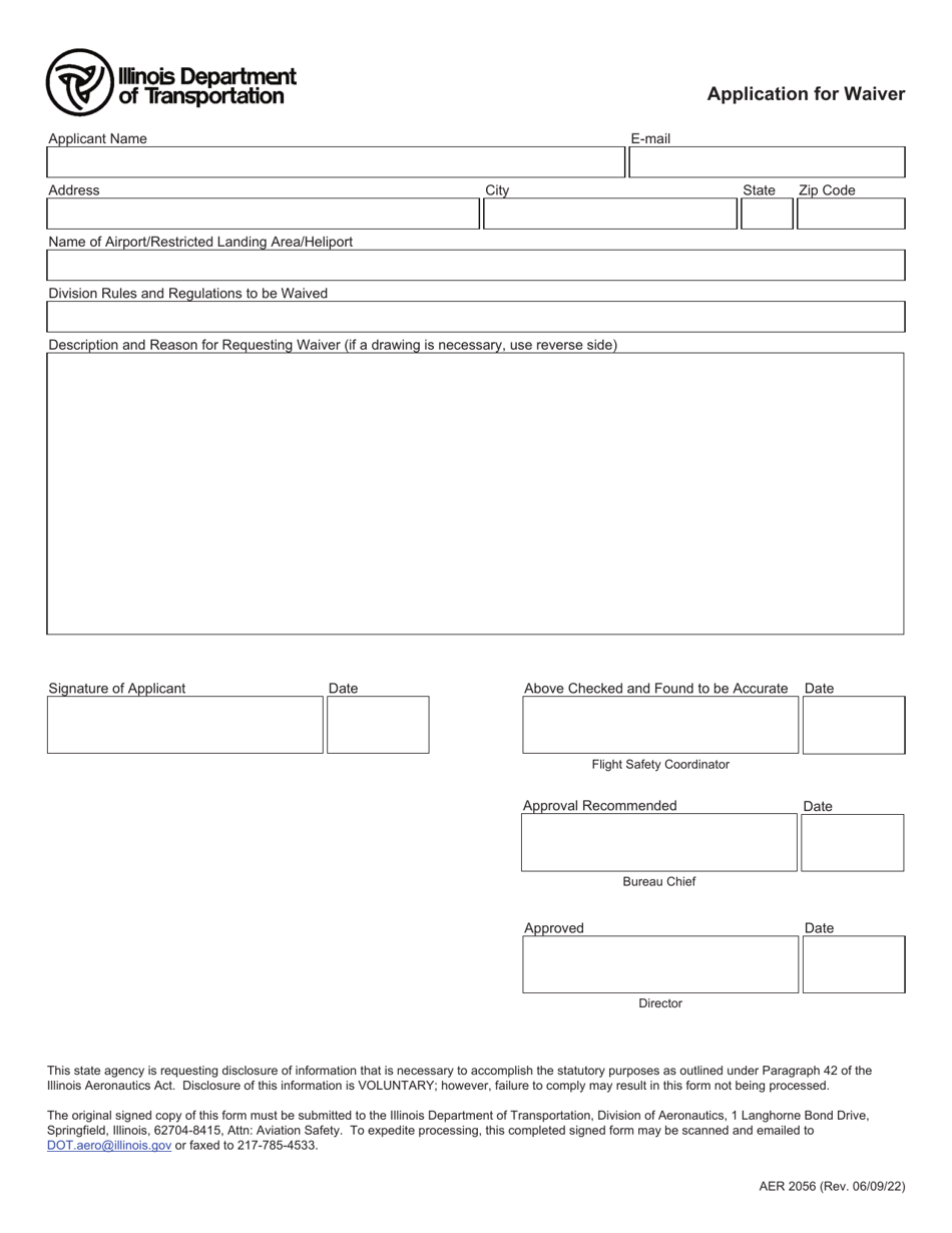 Form AER2056 Application for Waiver - Illinois, Page 1