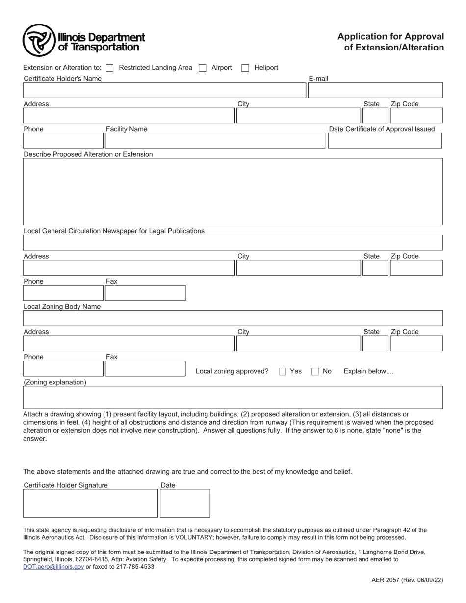 Form AER2057 Application for Approval of Extension / Alteration - Illinois, Page 1