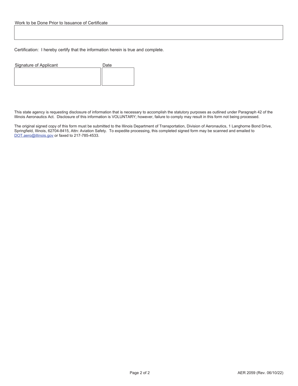 Form AER2059 Application for Airport / Rla Certificate of Approval - Illinois, Page 2
