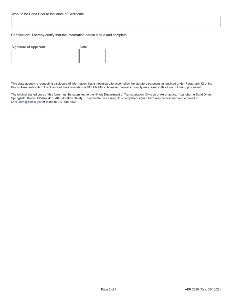 Form AER2060 Application for Heliport / Vertiport Certificate of Approval - Illinois, Page 2