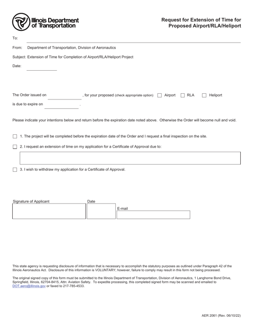 Form AER2061 Request for Extension of Time for Proposed Airport/Rla/Heliport - Illinois
