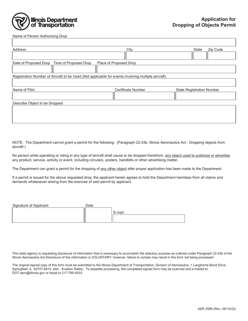 Form AER2586 Application for Dropping of Objects Permit - Illinois