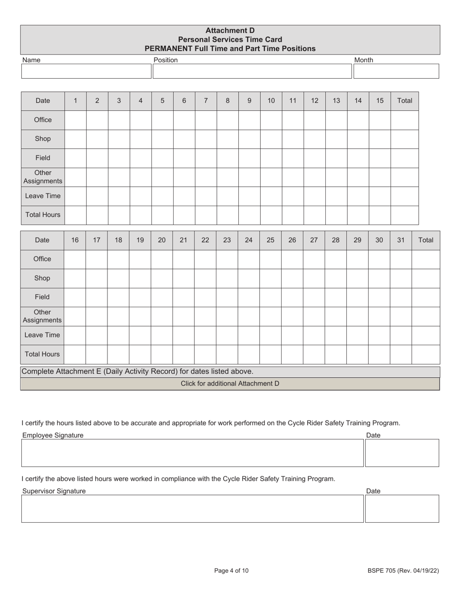 Form BSPE705 Cycle Rider Safety Claim for Reimbursement - Illinois, Page 4