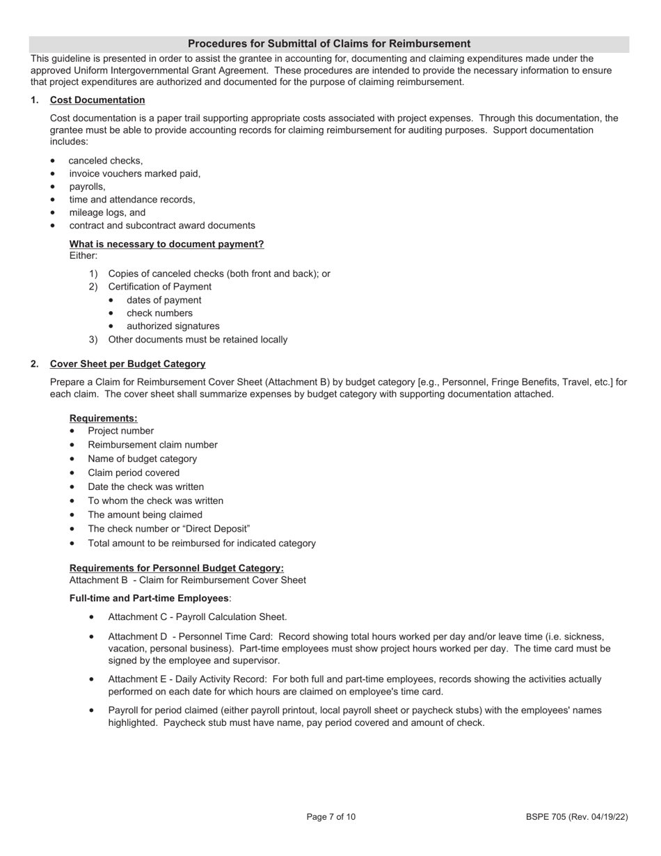 Form BSPE705 Cycle Rider Safety Claim for Reimbursement - Illinois, Page 7