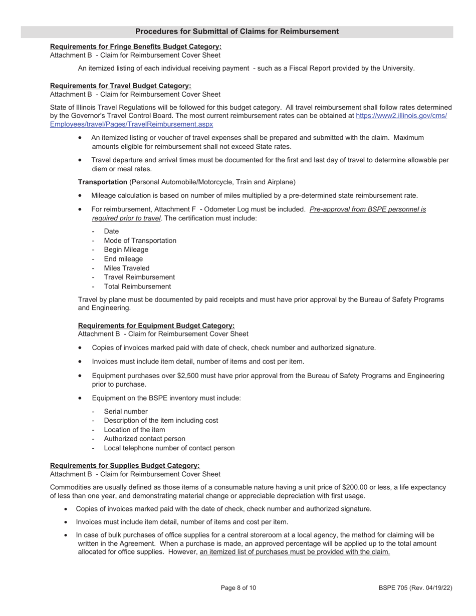 Form BSPE705 Cycle Rider Safety Claim for Reimbursement - Illinois, Page 8