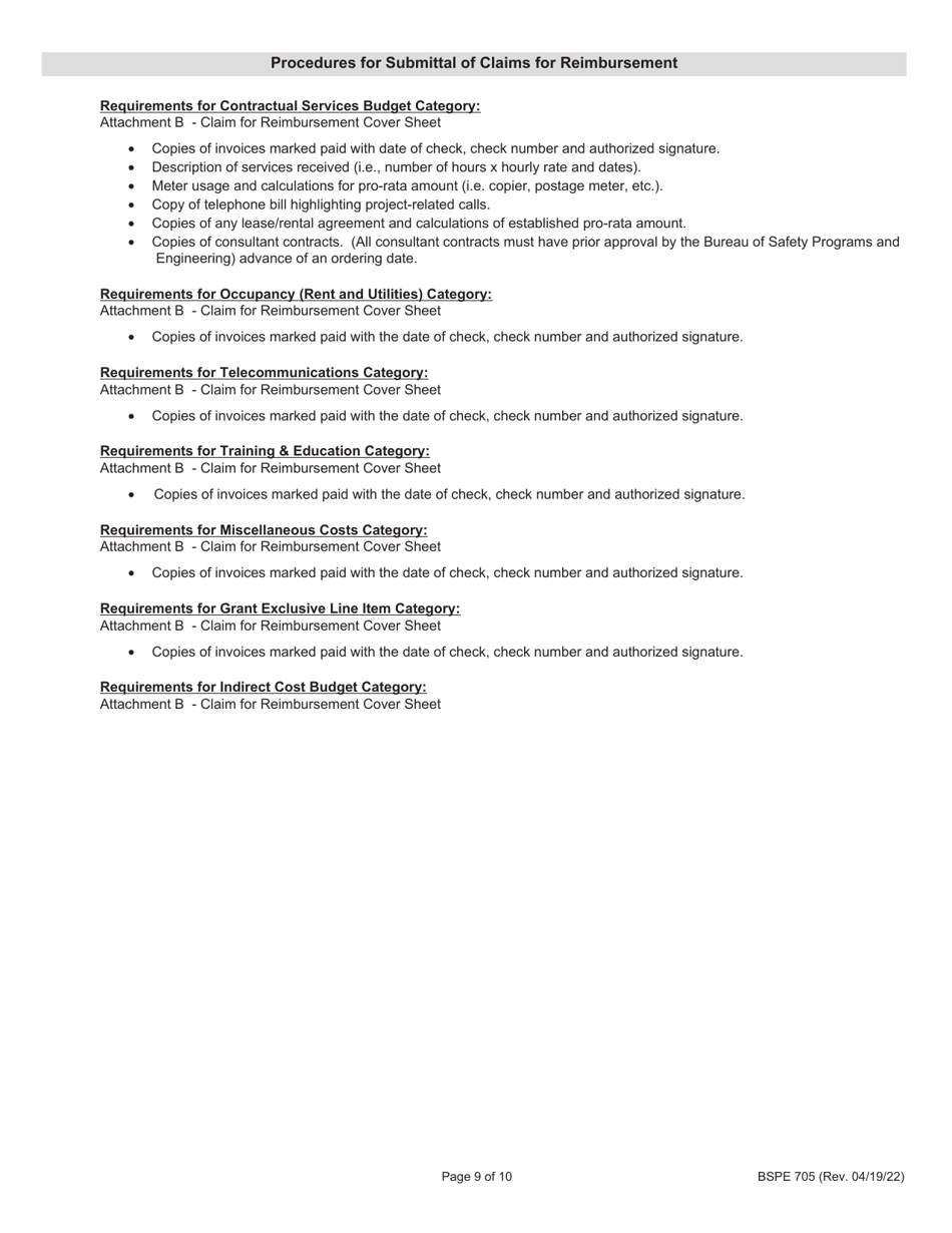 Form BSPE705 Cycle Rider Safety Claim for Reimbursement - Illinois, Page 9