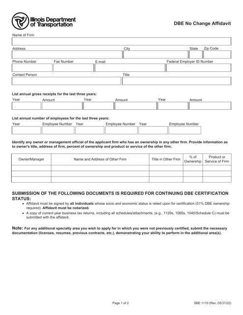 Form SBE1110  Printable Pdf