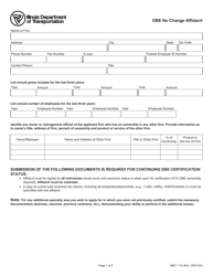 Form SBE1110 Dbe No Change Affidavit - Illinois