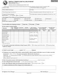 State Form 48092 Monthly Tuberculosis Follow-Up Report - Indiana