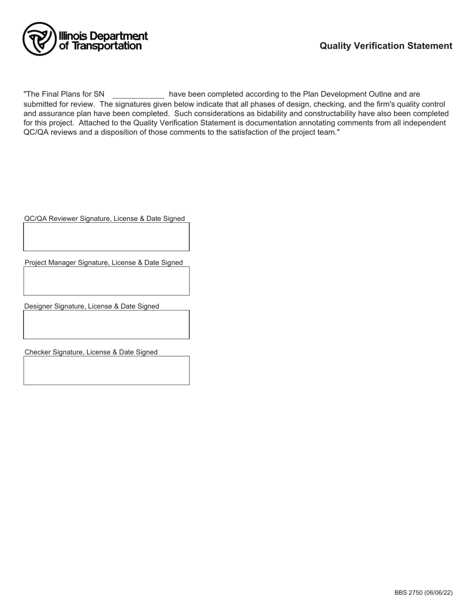 Form BBS2750 Quality Verification Statement - Illinois, Page 1
