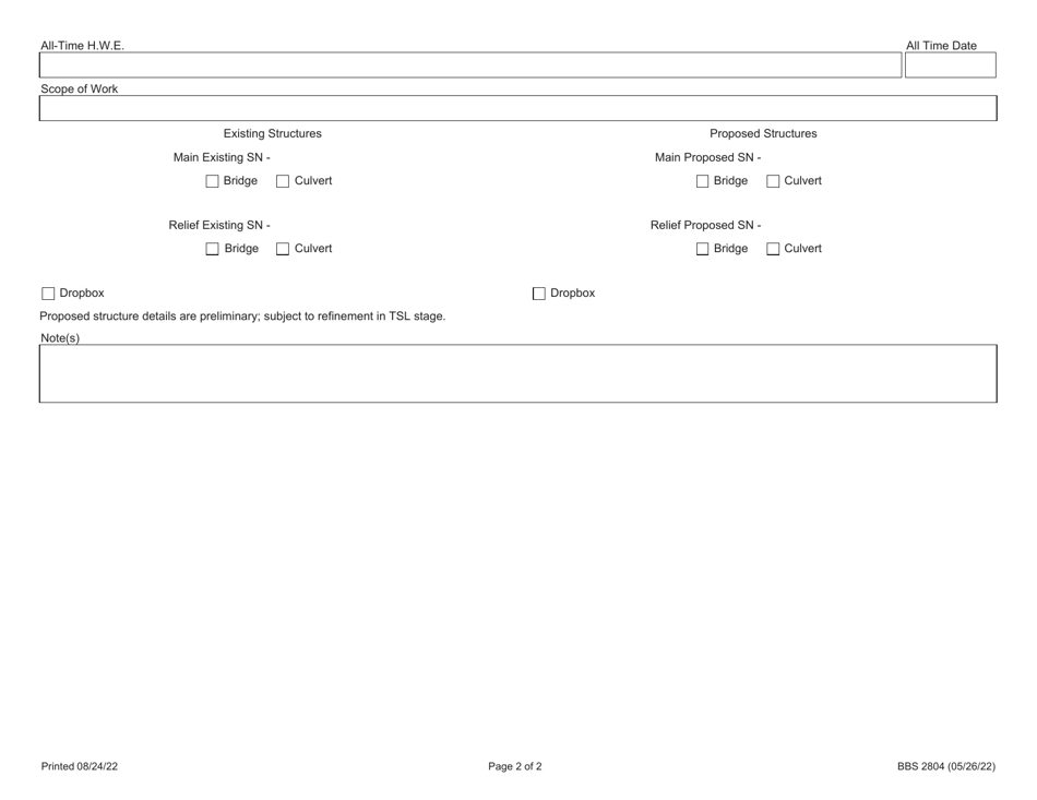 Form BBS2804 Multiple Openings Waterway Information Table - Illinois, Page 2