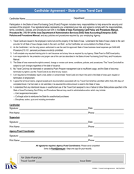 Document preview: Form PC004 Cardholder Agreement - State of Iowa Travel Card - Iowa