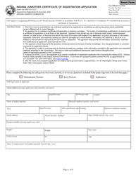 State Form 53687 Indiana Junketeer Certificate of Registration Application - Indiana