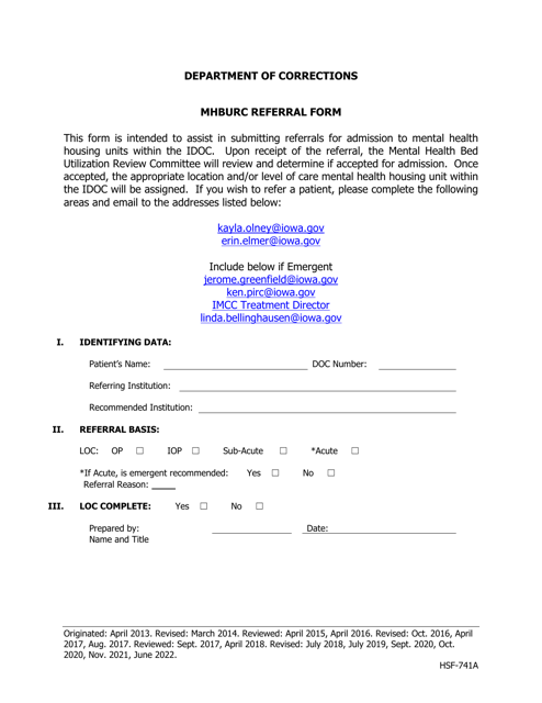 Mhburc Referral Form - Iowa Download Pdf
