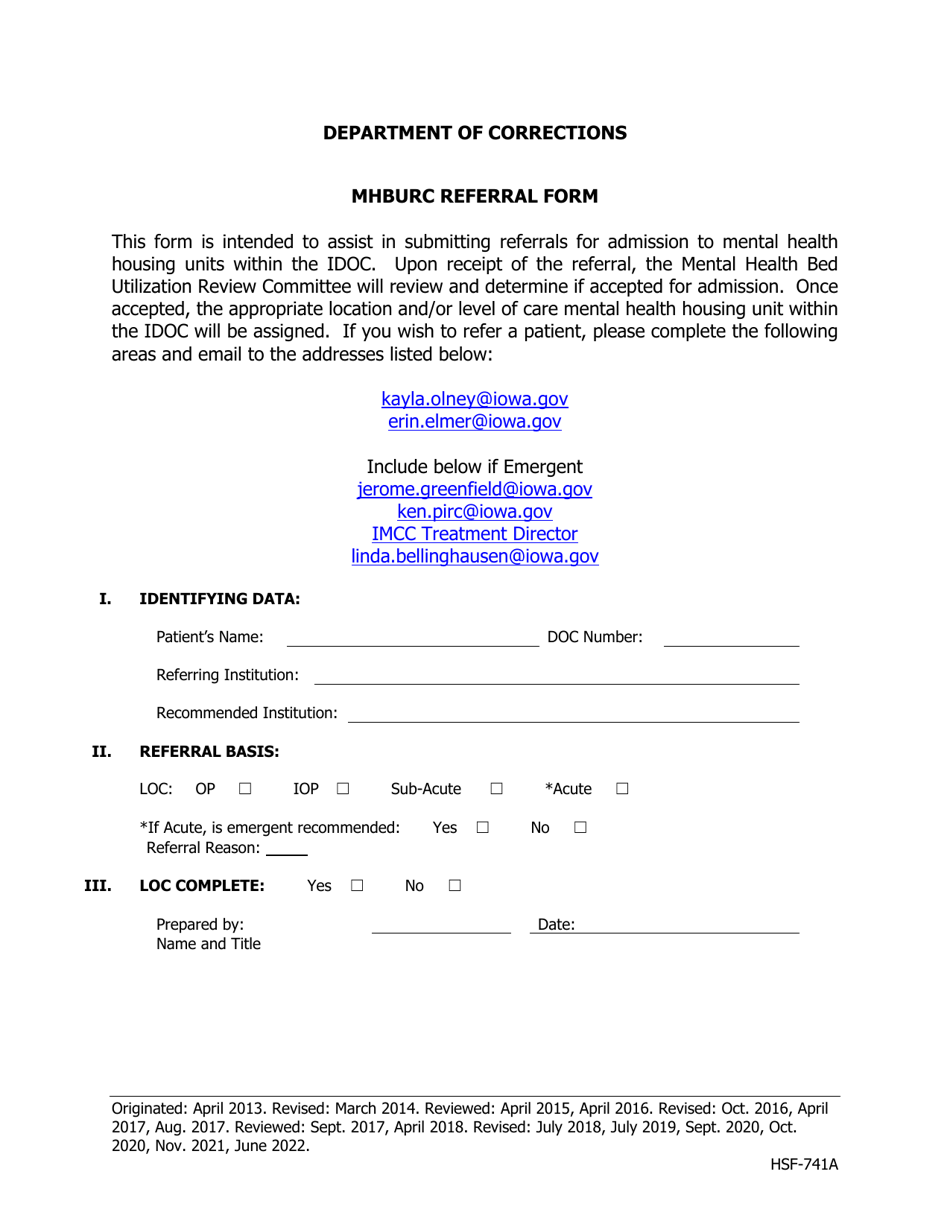 Mhburc Referral Form - Iowa, Page 1