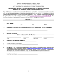 Application for Admission Without Examination - Iowa, Page 2