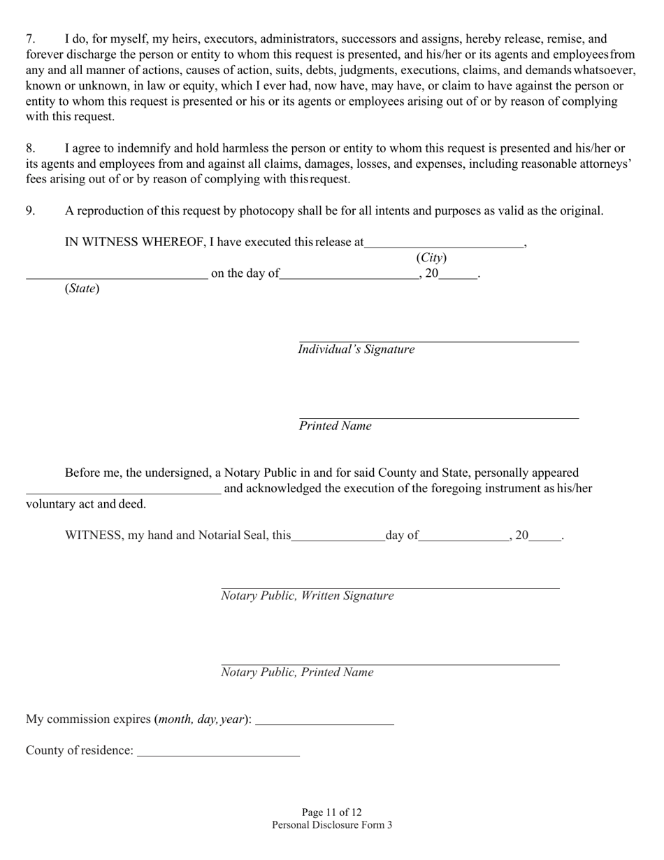 Form 3 (State Form 46782) Personal Disclosure Form - Indiana, Page 11