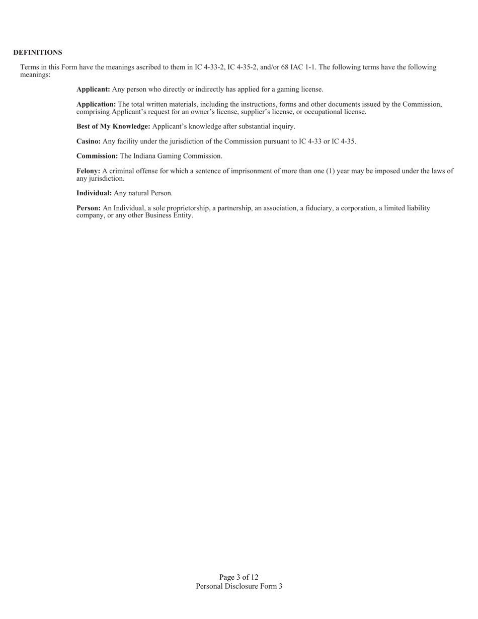 Form 3 (State Form 46782) Personal Disclosure Form - Indiana, Page 3