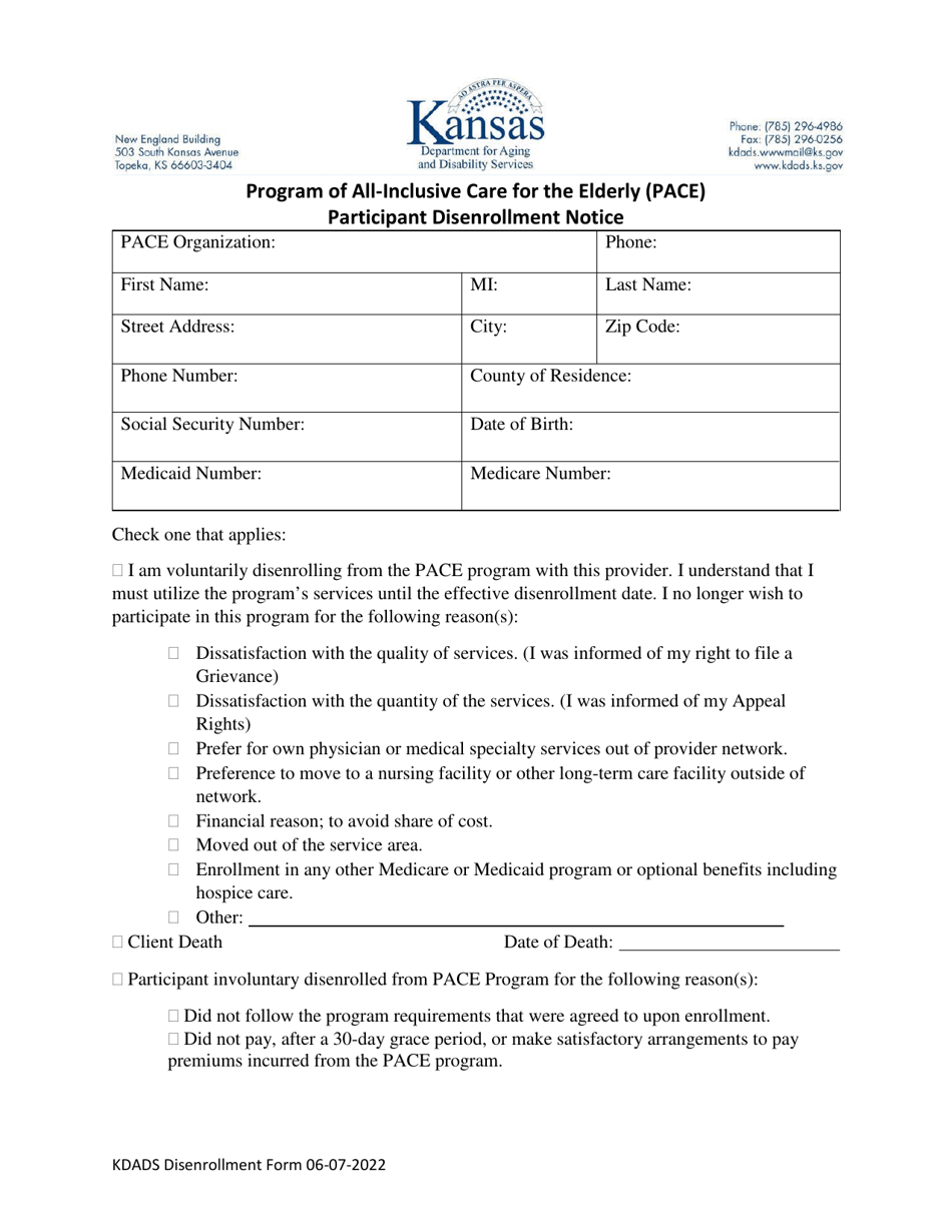 Participant Disenrollment Notice - Program of All-inclusive Care for the Elderly (Pace) - Kansas, Page 1