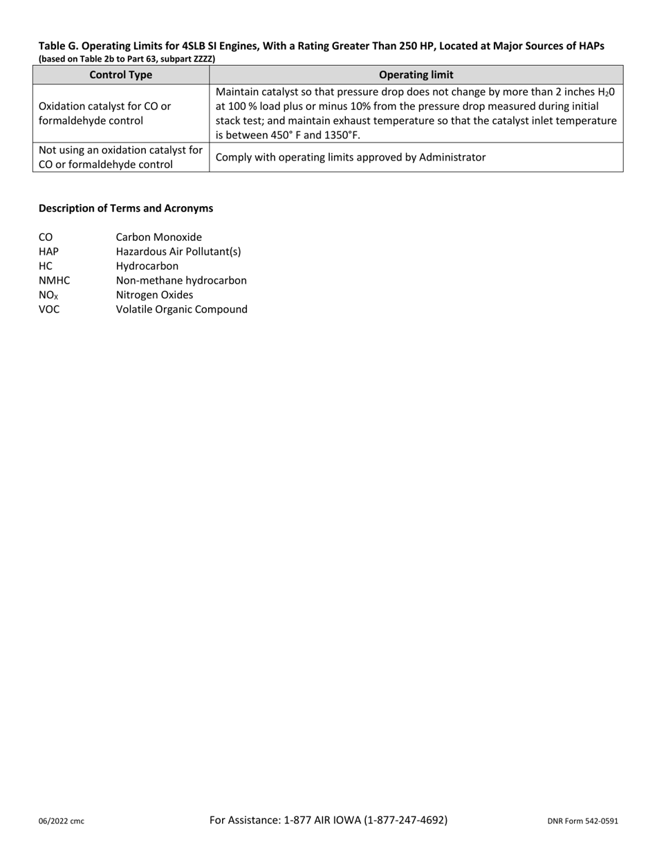 DNR Form 542-0591 Registration for Stationary Spark Ignition Internal Combustion Engines Less Than 400 Brake Horsepower - Iowa, Page 7