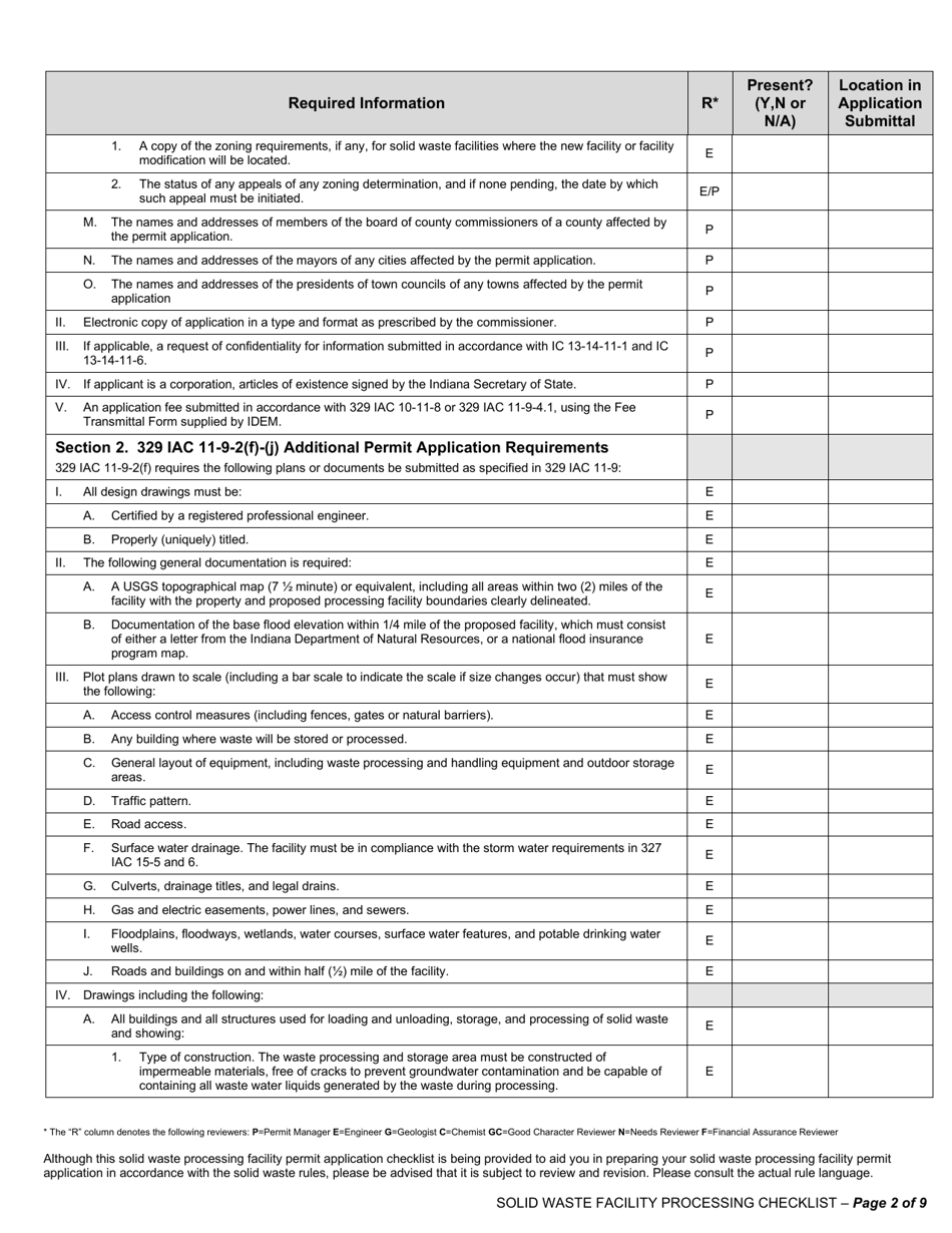 State Form 53315 Solid Waste Processing Facilities New Facility and Major Modification Permit Application - Indiana, Page 2