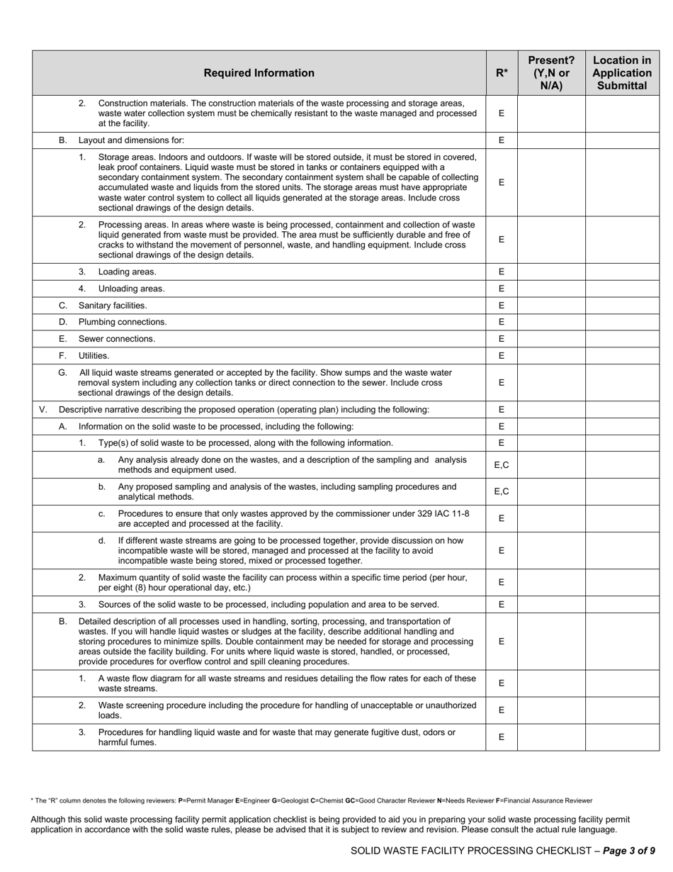 State Form 53315 Solid Waste Processing Facilities New Facility and Major Modification Permit Application - Indiana, Page 3