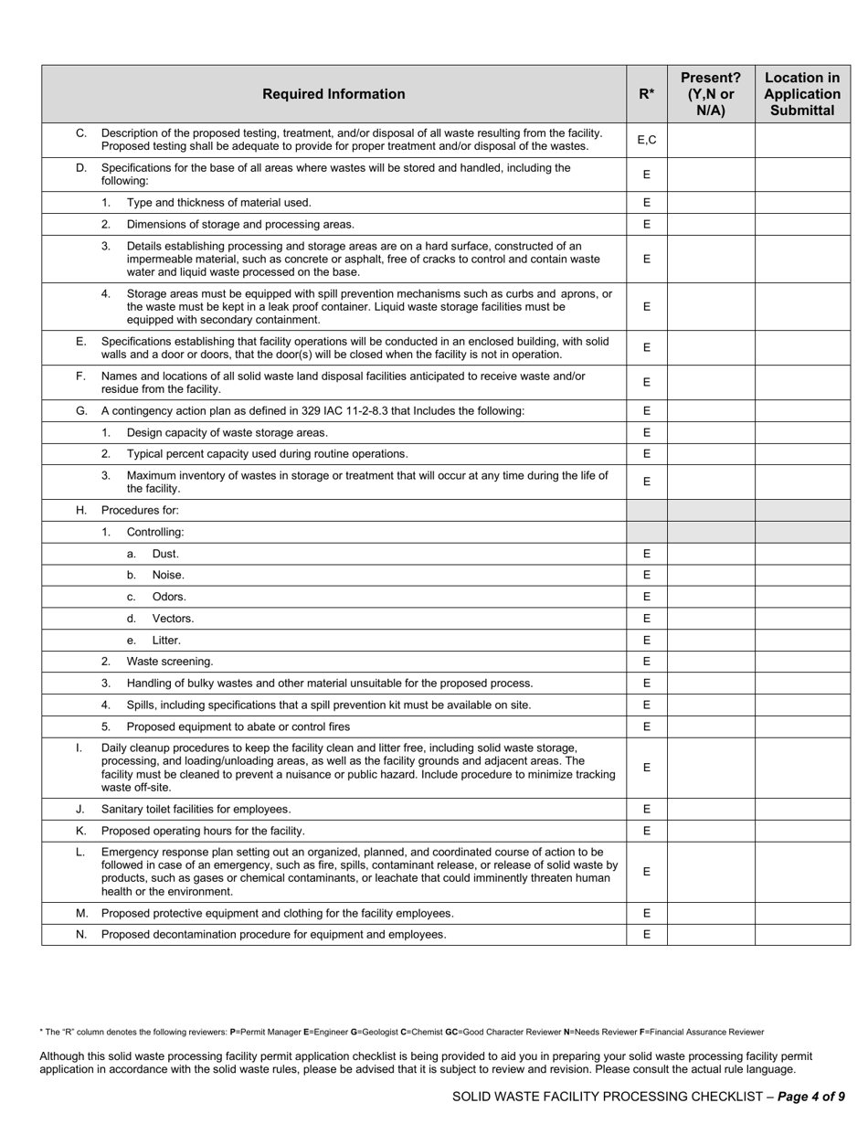 State Form 53315 Solid Waste Processing Facilities New Facility and Major Modification Permit Application - Indiana, Page 4