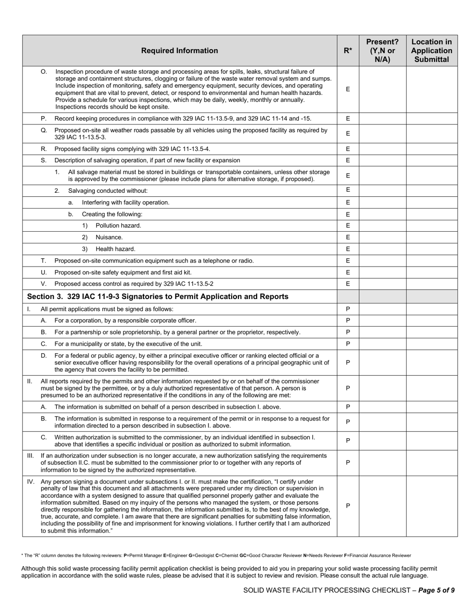 State Form 53315 Solid Waste Processing Facilities New Facility and Major Modification Permit Application - Indiana, Page 5