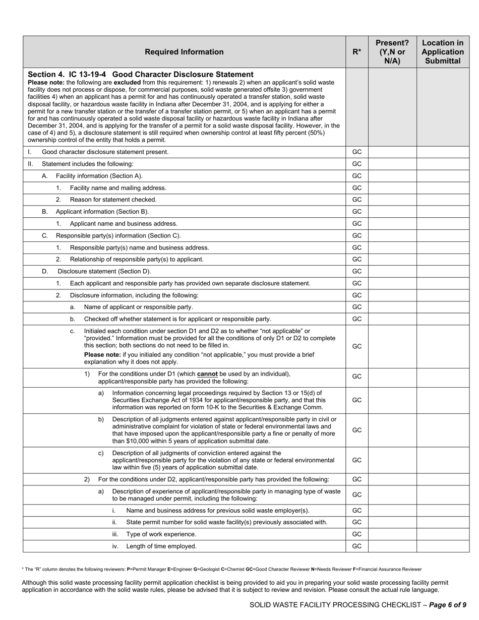 State Form 53315 Solid Waste Processing Facilities New Facility and Major Modification Permit Application - Indiana, Page 6