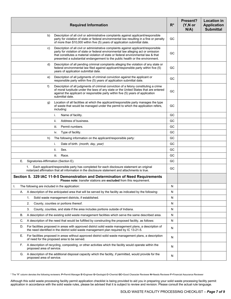 State Form 53315 Solid Waste Processing Facilities New Facility and Major Modification Permit Application - Indiana, Page 7
