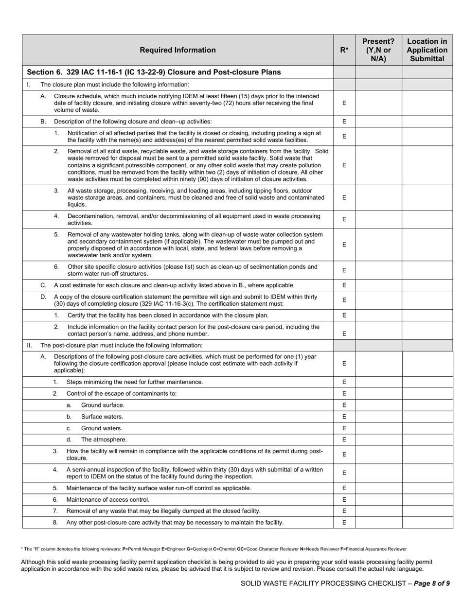 State Form 53315 Solid Waste Processing Facilities New Facility and Major Modification Permit Application - Indiana, Page 8