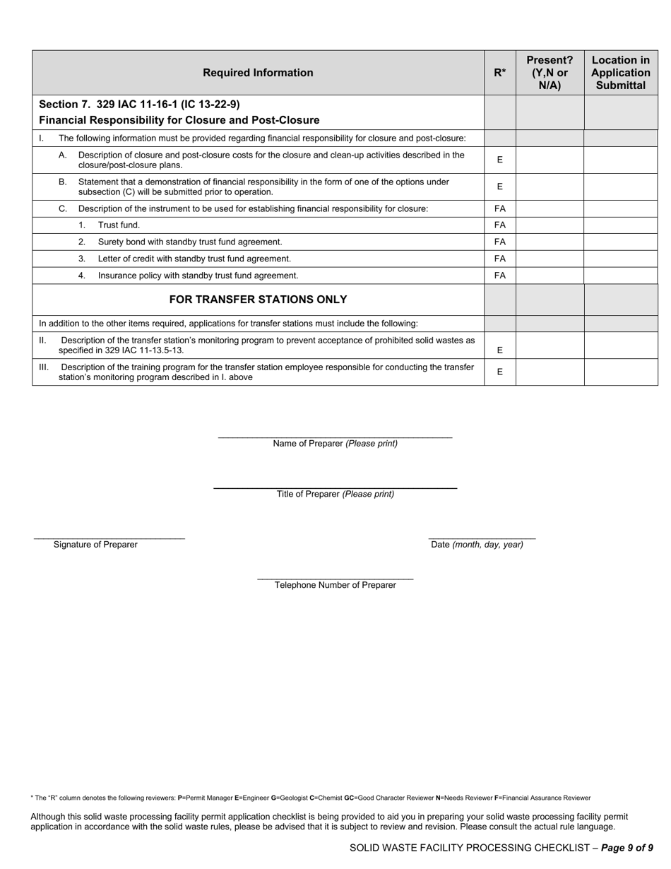 State Form 53315 Solid Waste Processing Facilities New Facility and Major Modification Permit Application - Indiana, Page 9
