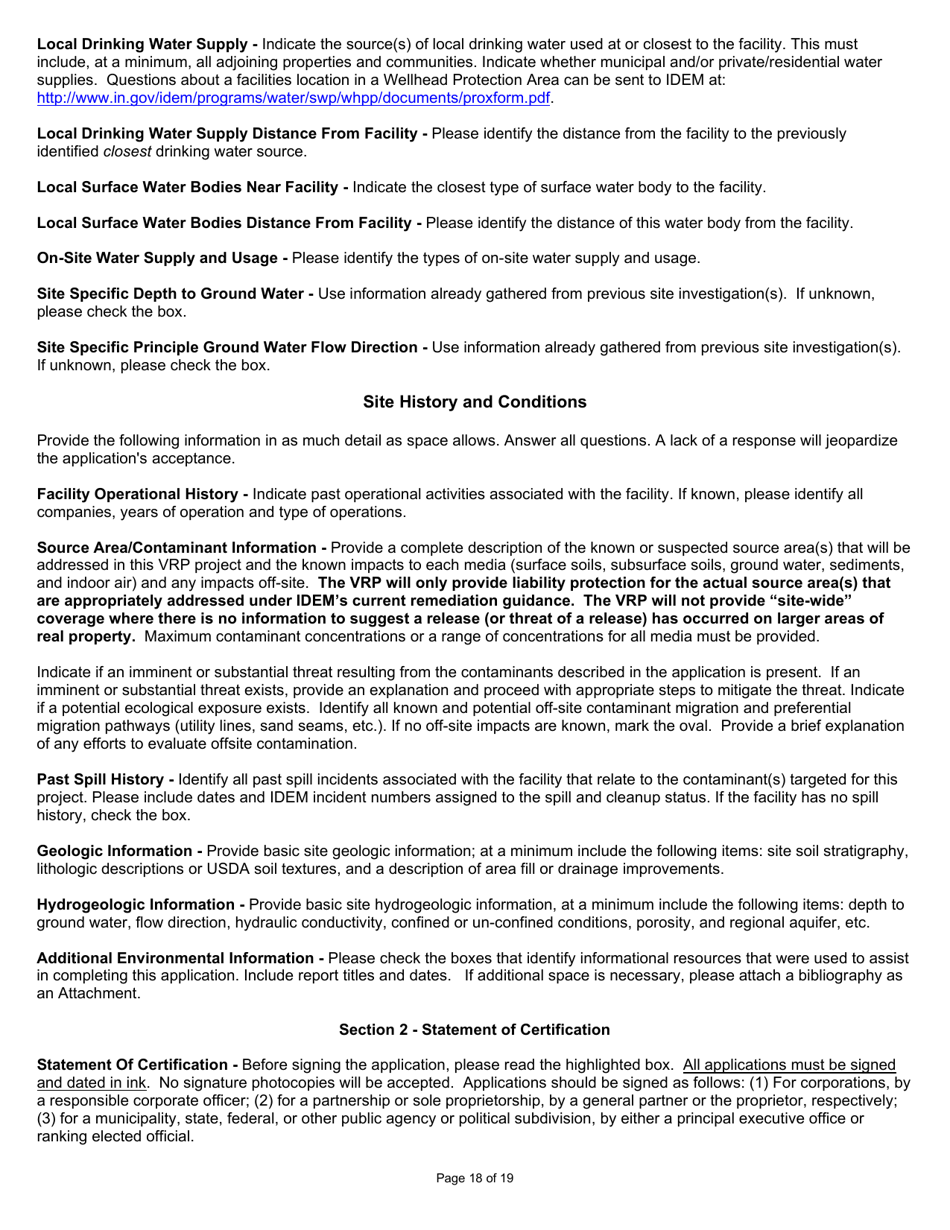 State Form 47271 Voluntary Remediation Program Application - Indiana, Page 18